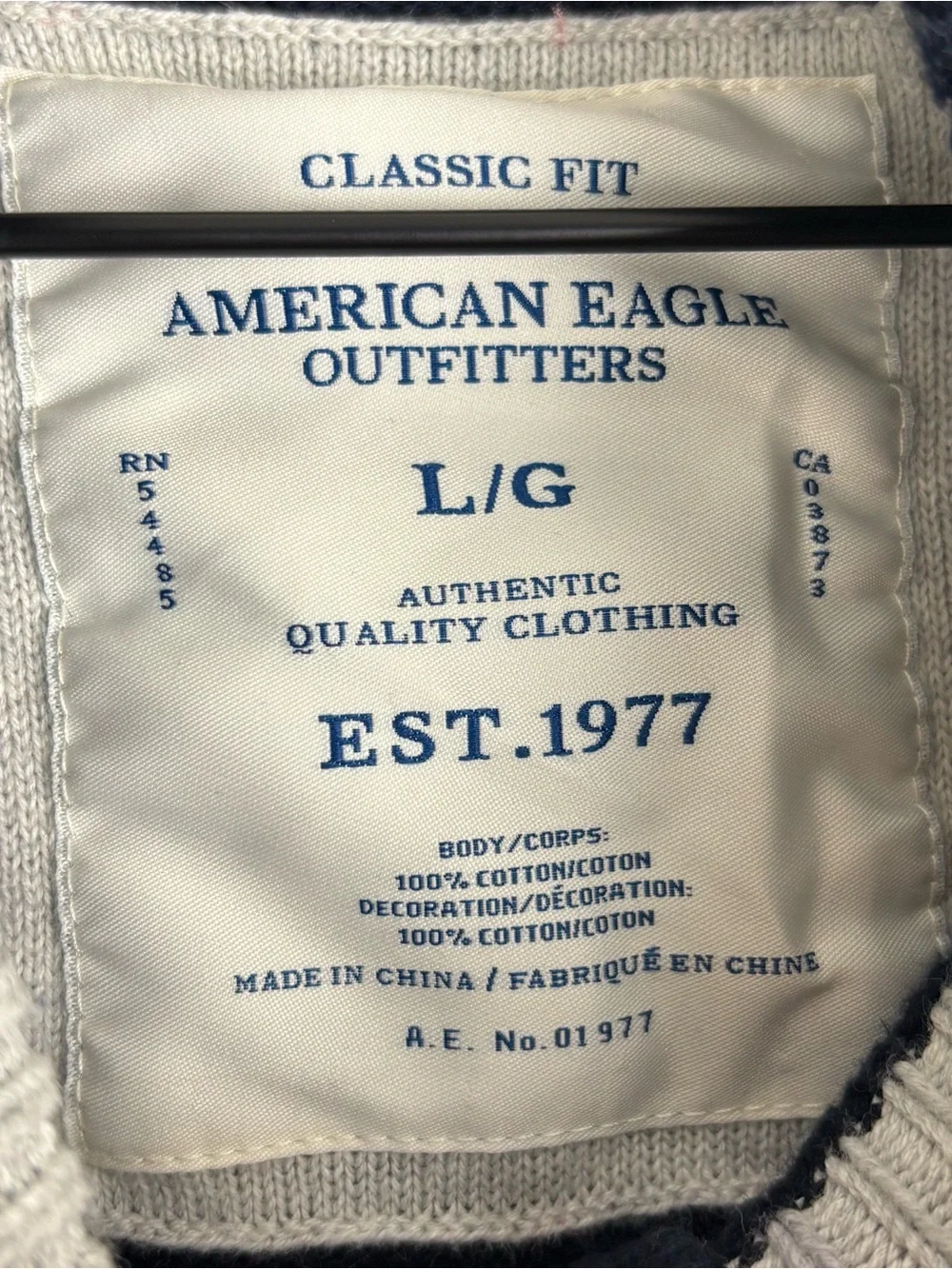 American Eagle Outfitters Sweater Mens Large Blue Mock Neck Henley Classic Fit